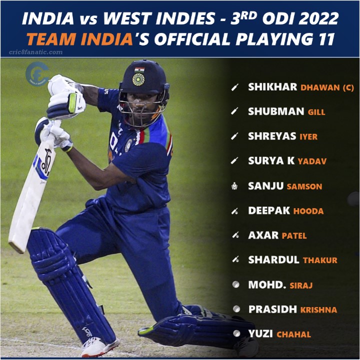 india vs west indies 3rd odi 2022 playing 11