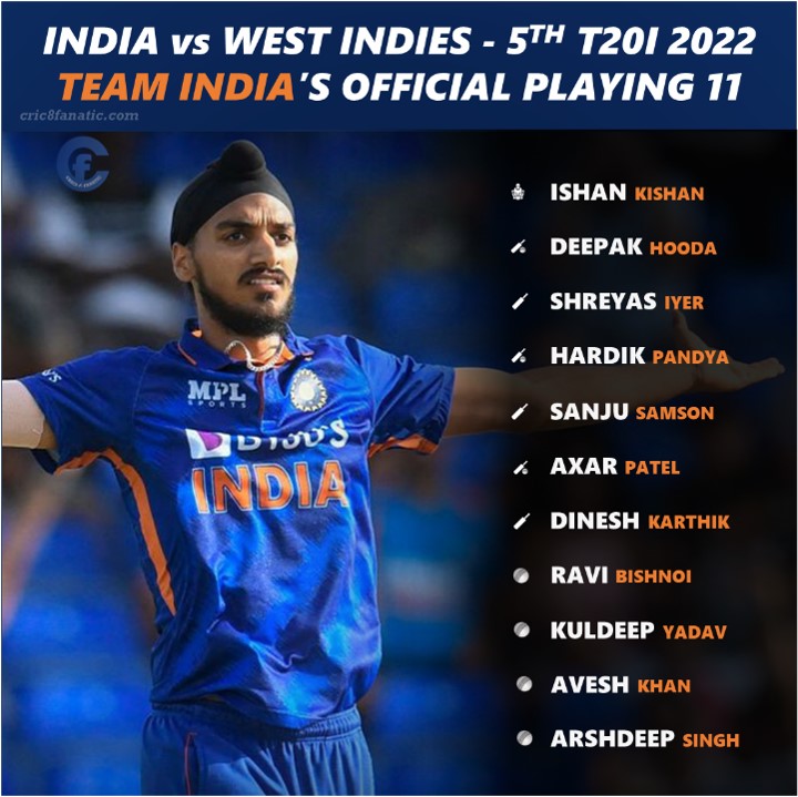 india vs west indies wi 5th t20 playing 11