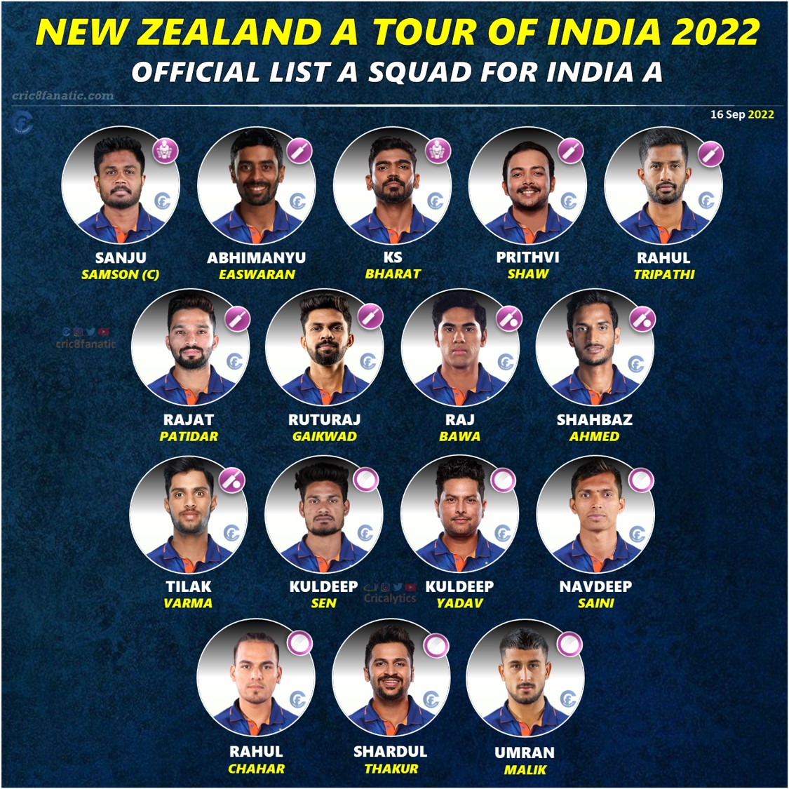 india vs new zealand official list a squad players list cric8fanatic